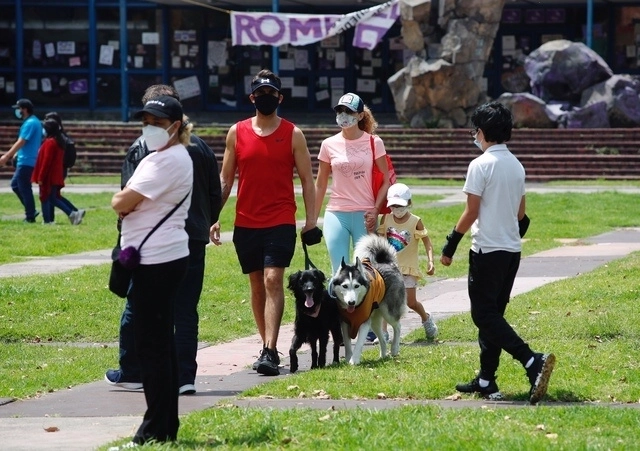 Dueños pasean a sus mascotas en un parque de la Ciudad de México. Foto Cristina Rodríguez / Archivo
