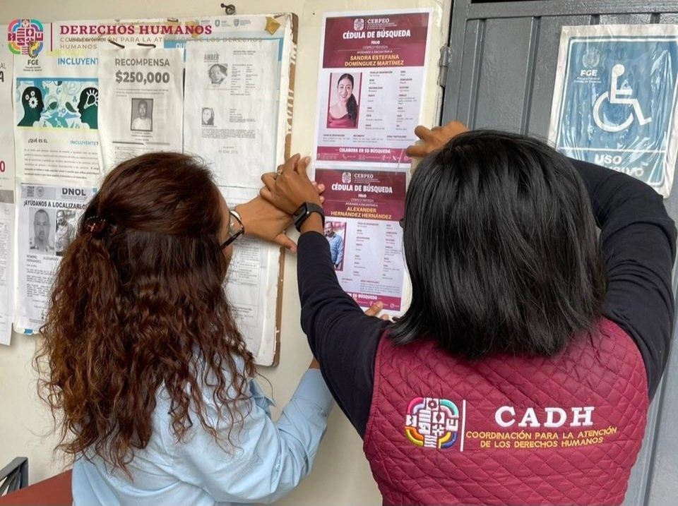 Personal de la CADH realiza la búsqueda de Sandra Estefana Dominguez Martínez y Alexander Hernández Hernández. Foto tomada de la cuenta de X @CADH_GobOax