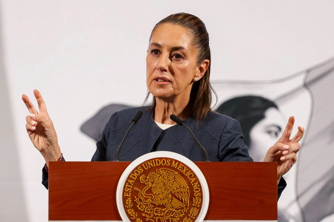 La presidenta Claudia Sheinbaum, desde el Salón Tesorería, de Palacio Nacional. 

