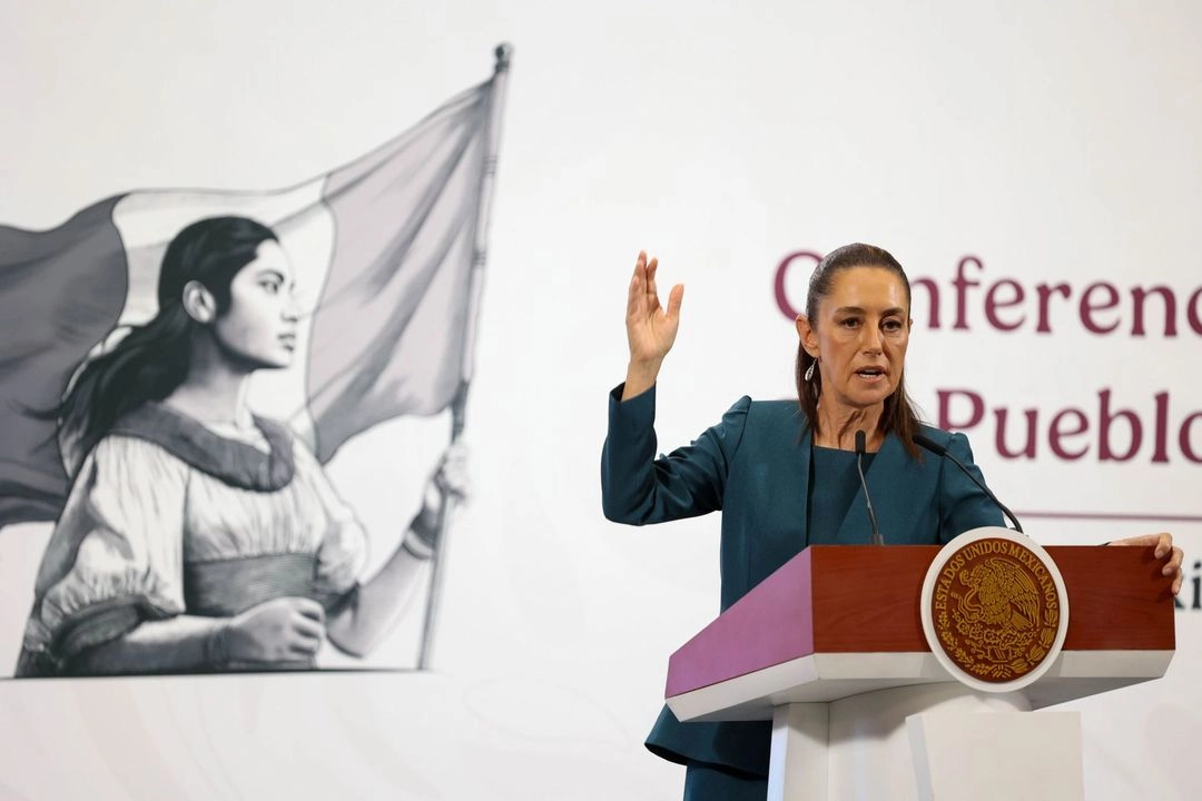 La presidenta Claudia Sheinbaum, durante su conferencia de este lunes desde Palacio Nacional 