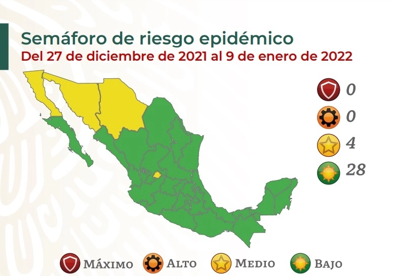 Semáforo Epidemiológico del 27 de diciembre de 2021 al 9 de enero de 2022
