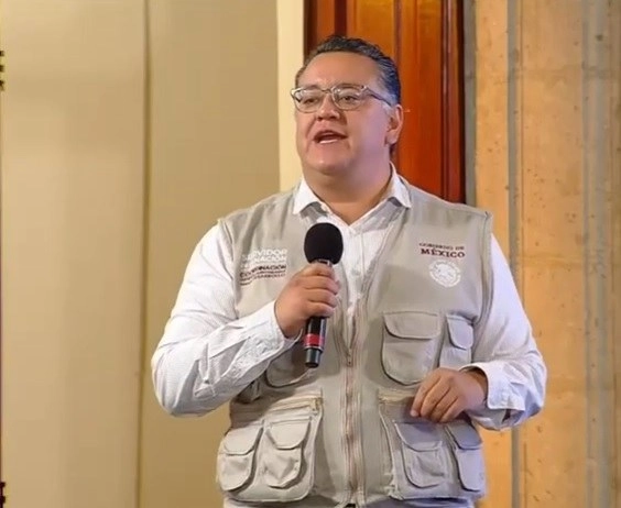 Gabriel García Hernández coordinador general de Programas de Bienestar durante conferencia de prensa. Fotograma tomado del video emitido por el Gobierno de México