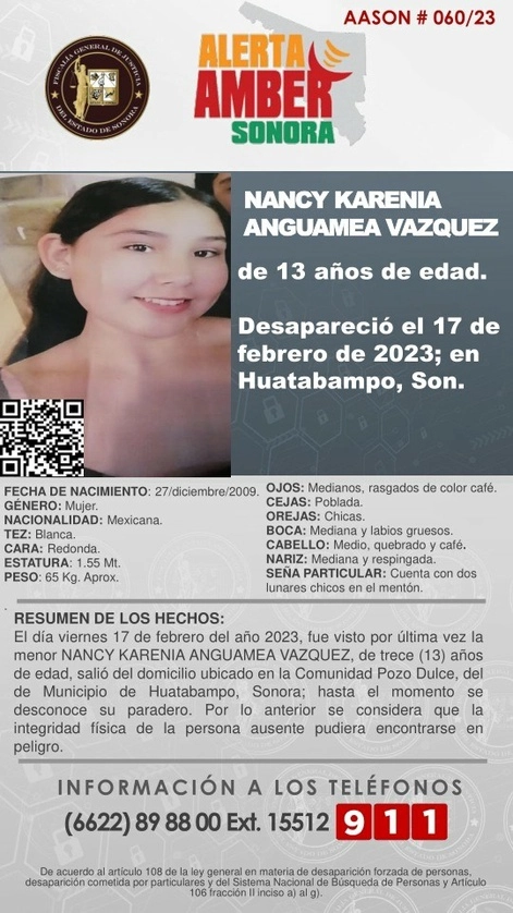 Ficha de búsqueda de la menor.