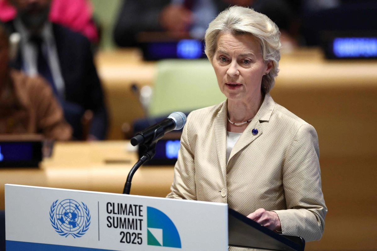 Ursula von der Leyen, presidenta de la Comisión Europea, durante su intervención en la Cumbre del Clima 2025, en el marco de la Asamblea General de las Naciones Unidas, en la sede de la ONU en Nueva York, el 24 de septiembre de 2025. Foto 