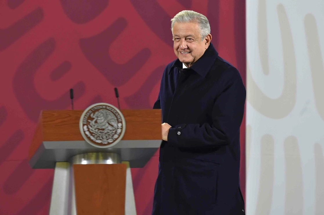 El presidente López Obrador durante su conferencia matutina de hoy en Palacio Nacional. Foto cortesía Presidencia