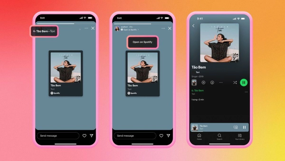 Clip de audio de una canción de Spotify en las historias de Instagram.