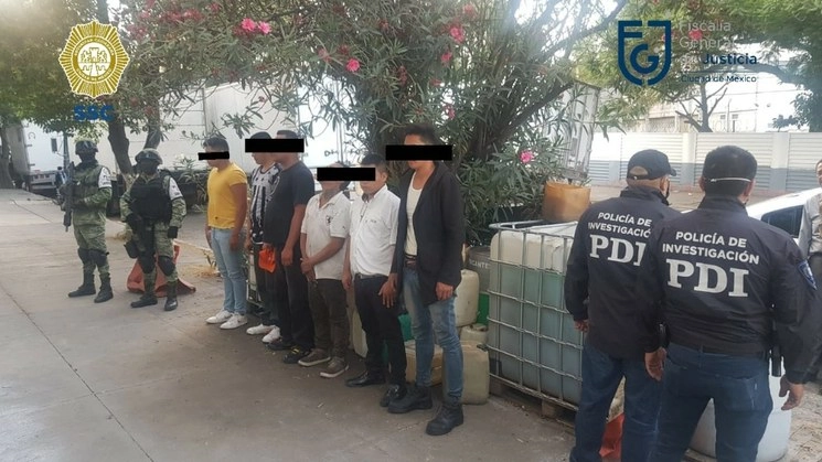 Seis detenidos y dos mil litros de hidrocarburo asegurado fue el resultado del trabajo conjunto entre GN, FGJ y SCC. Foto FGJ CDMX