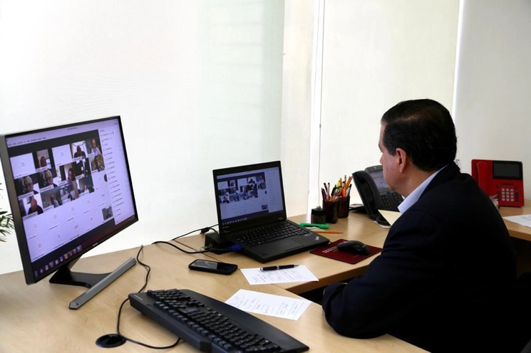 Ricardo Mejía Berdeja, subsecretario de la SSPC durante una reunión virtual con representantes de cámaras de comercio y transporte. Foto Cortesía SSPC