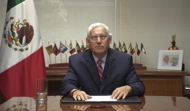 El secretario de Agricultura y Desarrollo Rural, Víctor Villalobos Arámbula, en la presentación virtual del informe en español de la obra: “Perspectivas Agrícolas OCDE-FAO 2020-2029”. Foto Cortesía Sader