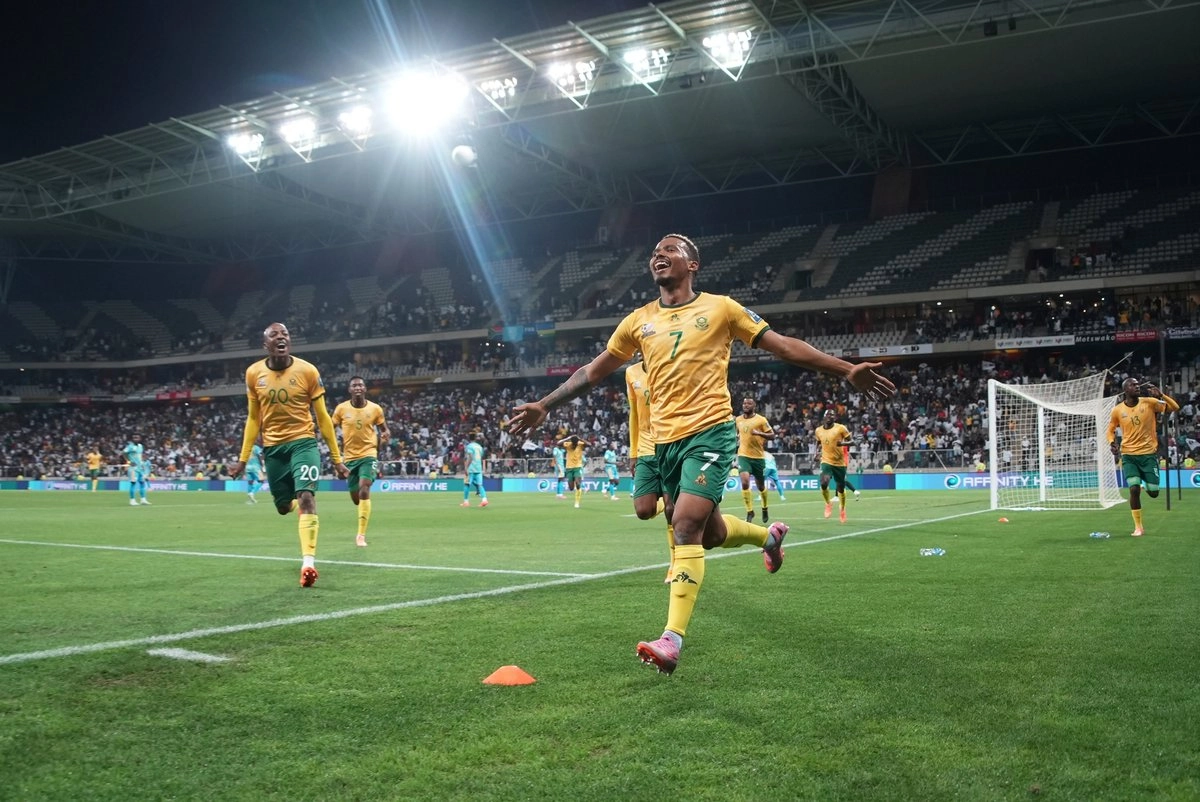 Sudáfrica se impuso 3-0 a Ruanda en Nelspruit y terminó primera del Grupo C, en partido clasificatorio al Mundial 2026, el 14 de octubre de 2025. Foto 