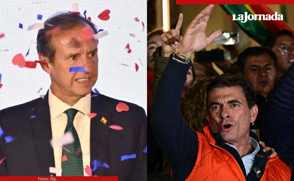 Jorge Quiroga (izquierda), de Alianza Libre, logró el segundo lugar con casi 27 por ciento de la votación emitida en los comicios de ayer en Bolivia, mientras Rodrigo Paz, del Partido Demócrata Cristiano, obtuvo más de 32 por ciento de las intenciones.