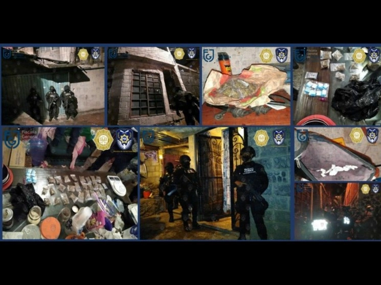 En la madrugada los efectivos  realizaron cateos en las colonias Cerillos y El Carmen luego de que se identificaron puntos de venta de estupefacientes. Foto cortesía SSC-FGJ