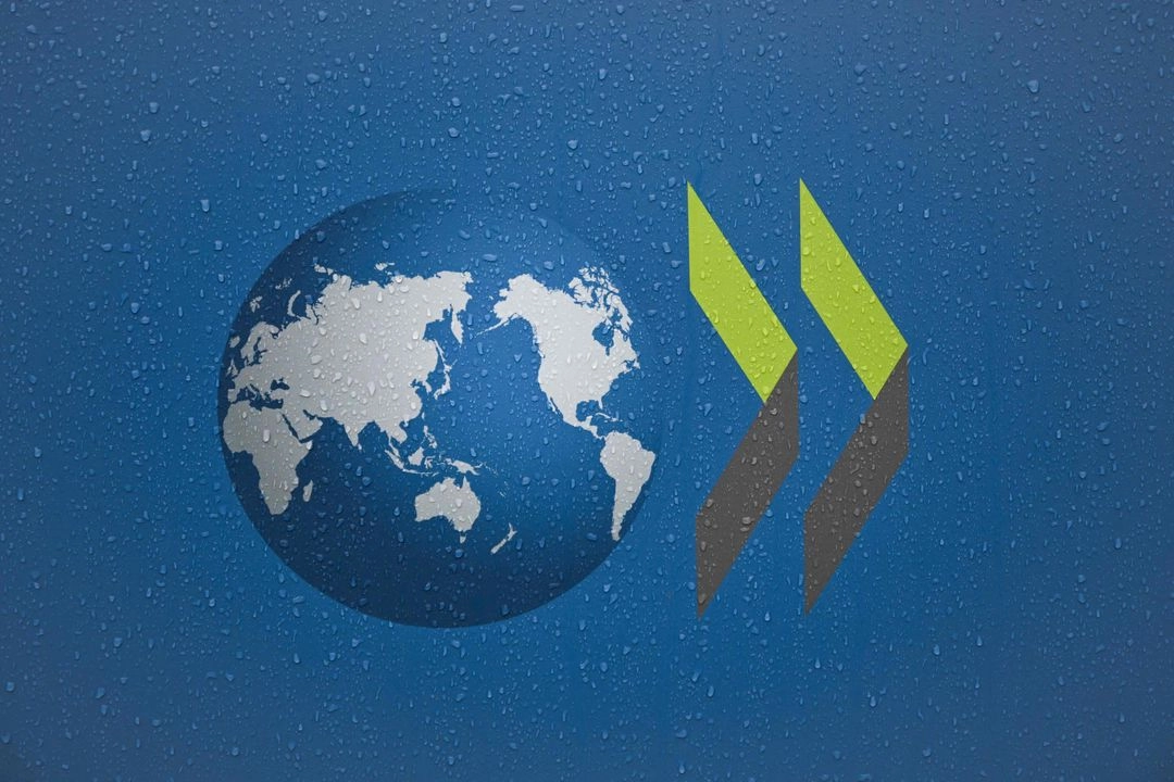 Logo de la Organización para la Cooperación y el Desarrollo Económicos en su sede en París, el 5 de diciembre de 2024. Foto