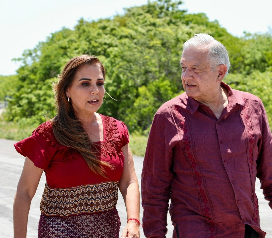 La gobernadora, Mara Lezama y el presidente Andrés Manuel López Obrador. Foto del twitter de la mandataria