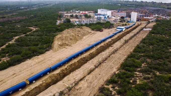 Obras del Acueducto Cuchillo II en Nuevo León que estará terminado en un mes. Foto @samuel_garcias
