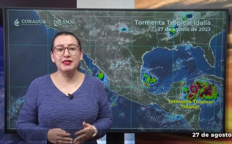 Esta mañana, la depresión tropical Diez se intensificó a tormenta tropical con el nombre de ‘Idalia’. Imagen tomada del Twitter @conagua_clima