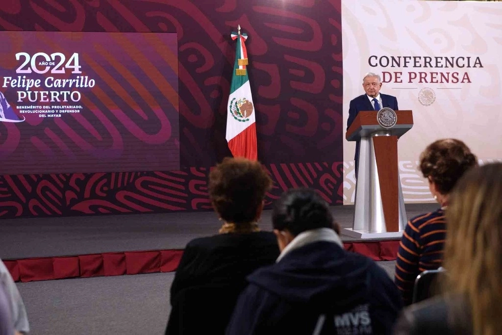 El presidente Andrés Manuel López Obrador durante su conferencia matutina desde Palacio Nacional, el 8 de mayo de 2024. Foto cortesía Presidencia