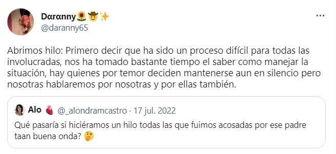 Los señalamientos de acoso sexual, ocurrieron el pasado 8 de marzo a través de una cuenta de Twitter de la usuaria @Daranny65