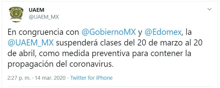 Imagen tomada de la cuenta de Twitter de la @UAEM_MX