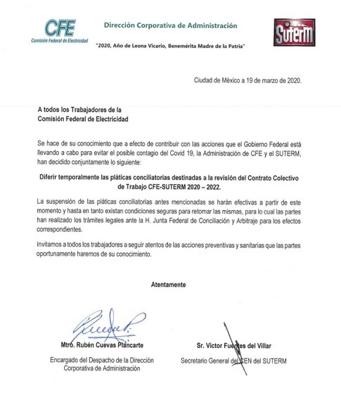 Comunicado que difundieron para informar de las negociaciones. 
