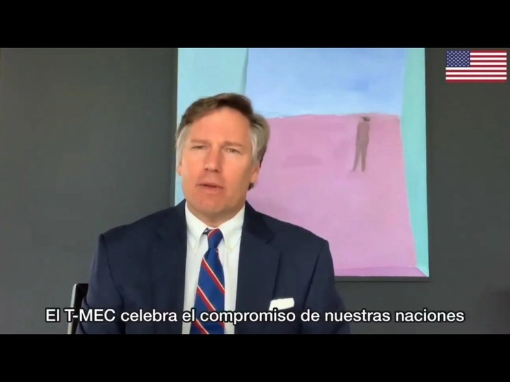 El embajador de EU en México, Christopher Landau. Imagen tomada del video difundido a través del Twitter de @USAmbMex