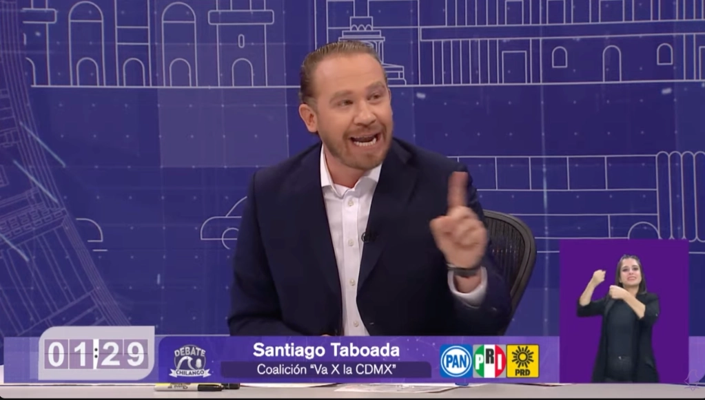 Santiago Taboada, aspirante de la coalición Va por la CDMX. Foto del debate transmitido por el IECM