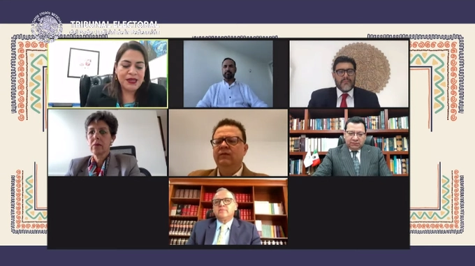 Los magistrados durante el foro virtual “Reflexiones sobre el proceso electoral 2021, y su impacto para los pueblos y comunidades indígenas”. Imagen tomada de la cuenta en Twitter @ReyesRdzM