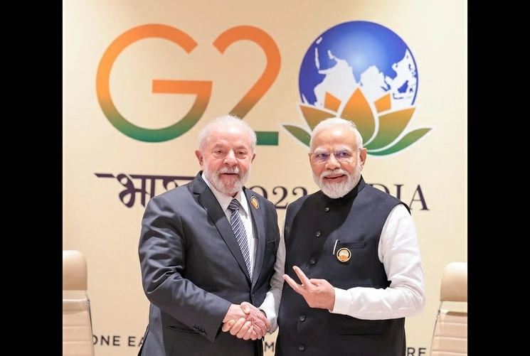 El presidente de Brasil, Luiz Inácio Lula da Silva y Narendra Modi, primer ministro de India en la cumbre de G20, en Nueva Delhi. Foto Afp