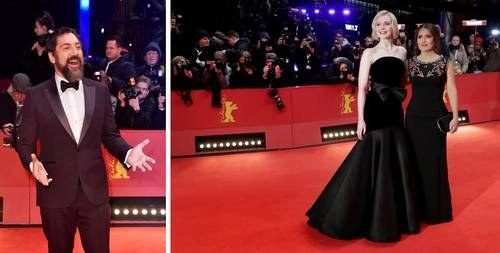 Javier Bardem, Elle Fanning y Salma Hayek brillaron en la alfombra roja de la película "The Roads Not Taken" en la Berlinale. Fotos Ap y Afp