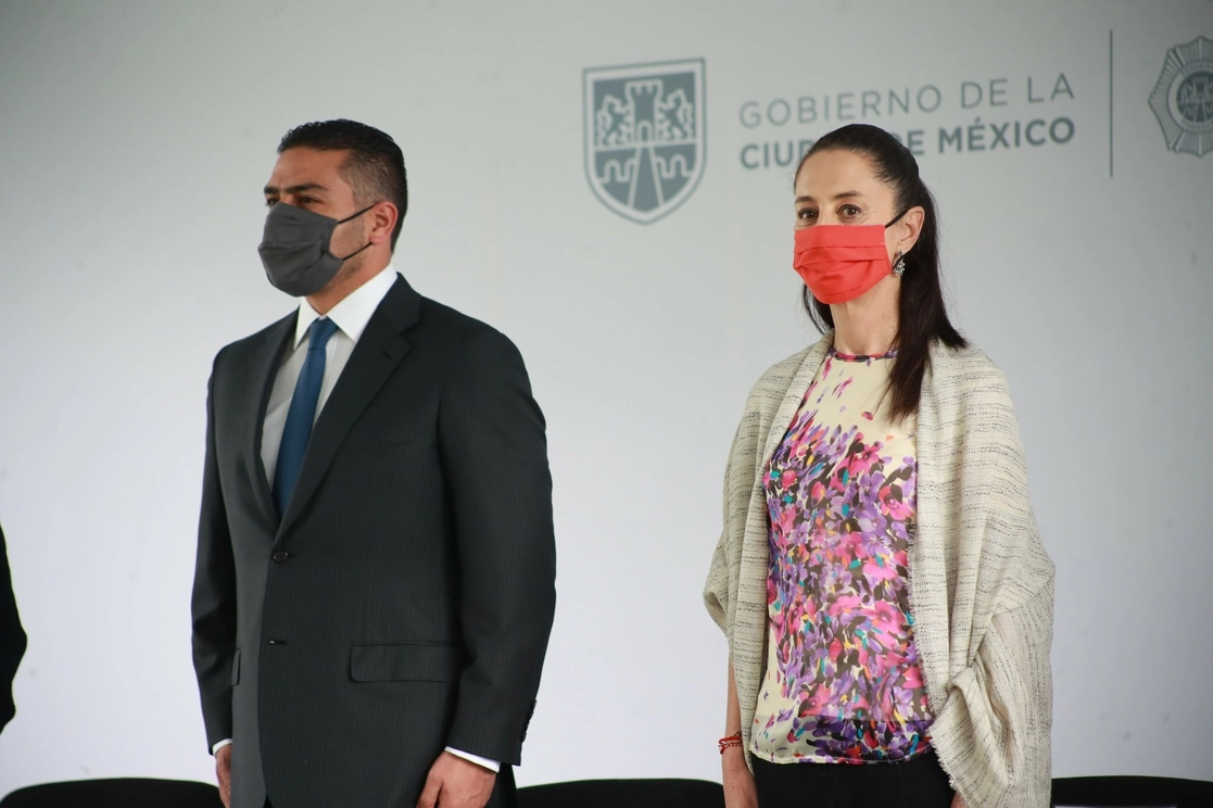 Claudia Sheinbaum y Omar García Harfuch, al inaugurar ayer las Poliolimpiadas 2021. Foto Luis Castillo