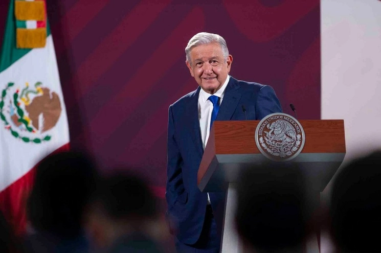 El presidente de México, Andrés Manuel López Obrador, durante su conferencia matutina en Palacio Nacional, en la Ciudad de México, el 23 de mayo de 2023. Foto Presidencia