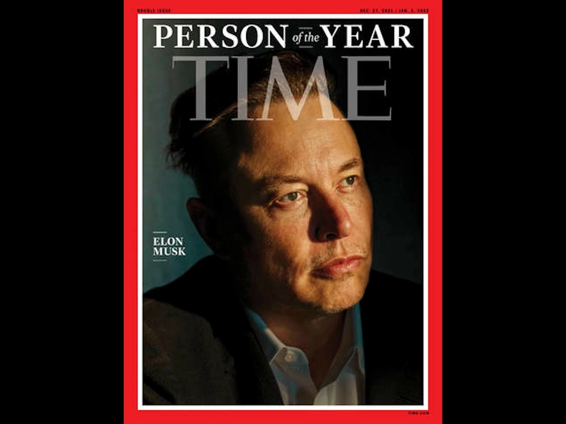 La revista 'Time' nombró al director ejecutivo de Tesla, Elon Musk, su Persona del Año 2021. Foto Afp