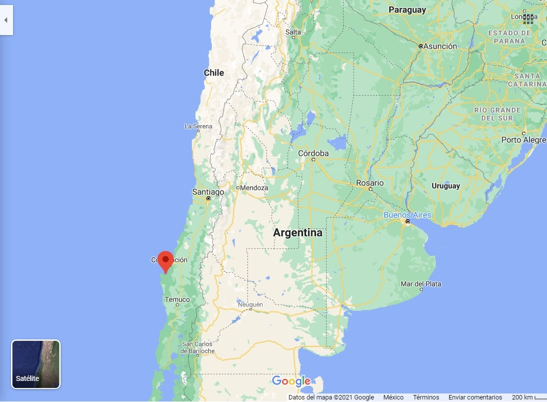 El ataque a tiros en la sureña provincia de Arauco, zona donde la violencia ha crecido en medio de un conflicto mapuche por tierras. Imagen tomada de Google Maps 