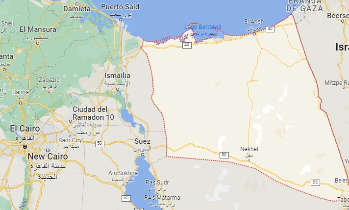 La balacera sucedió en el cuartel de Seguridad
Nacional en El Arish, capital de la provincia de Sinaí del Norte, Egipto. Foto Google maps