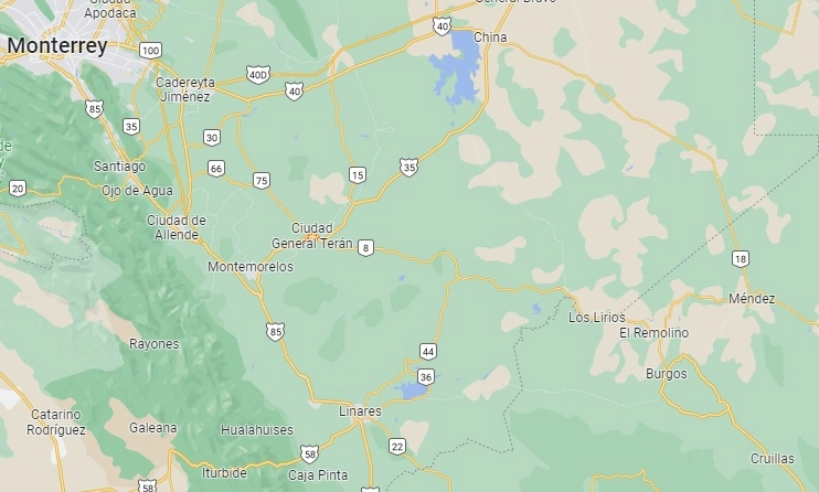 Un enfrentamiento a balazos entre policías de la Fuerza Civil y delincuentes se reportó en el municipio de General Terán, en la zona citrícola de Nuevo León. Imagen tomada de https://www.google.com.mx/