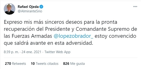 Tuit del titular de la Secretaría de Marina, Rafael Ojeda.