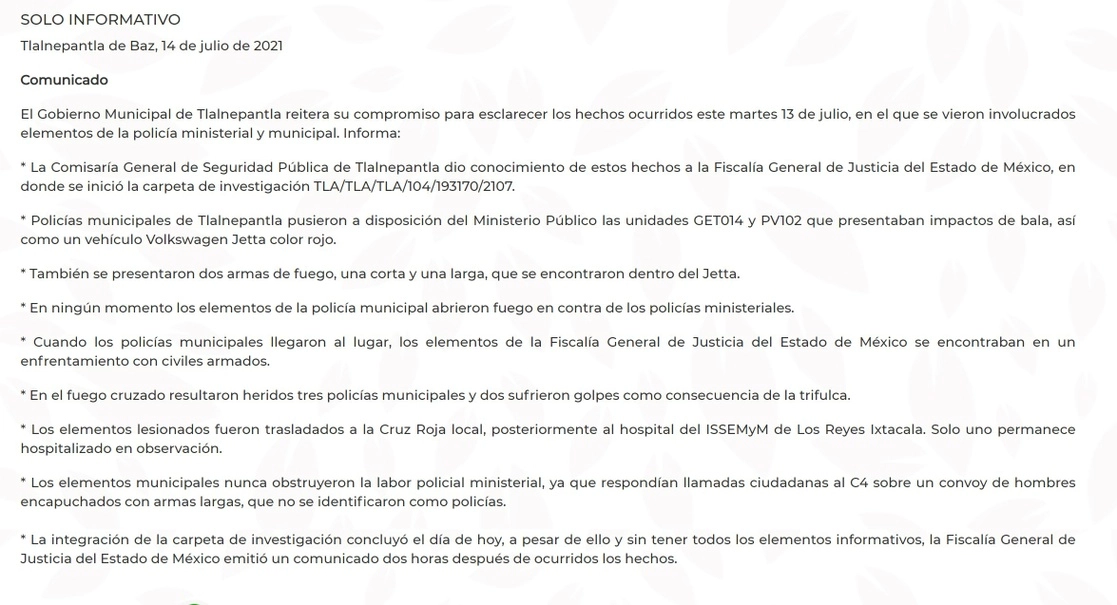 La alcaldía negó que sus policías dispararan contra los ministeriales.