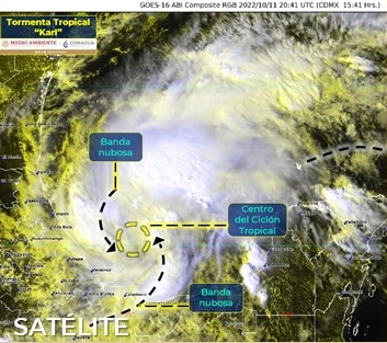 Trayectoria de la tormenta tropical Karl en el Golfo de México. Imagen SMN