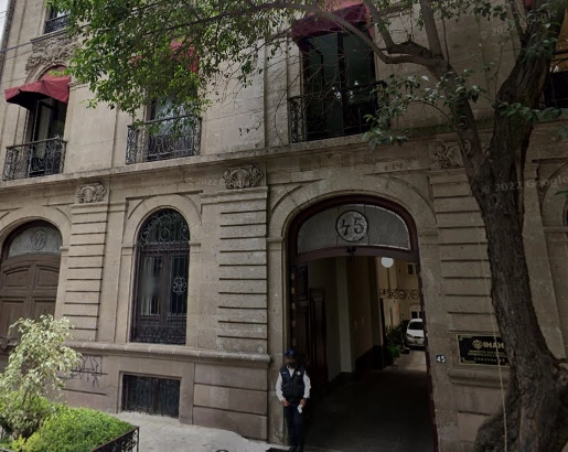 Instalaciones del INAH ubicadas en Córdoba 45, colonia Roma, en la CDMX. Imagen tomada de Google Maps