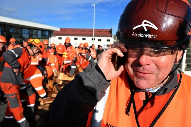 Trabajadores franceses de Arcelor durante una protesta. Foto Afp