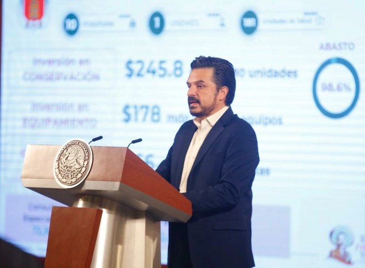 El director general del IMSS, Zoé Robledo, durante la conferencia matutina desde Palacio Nacional, el 15 de agosto de 2023. Foto José Antonio López