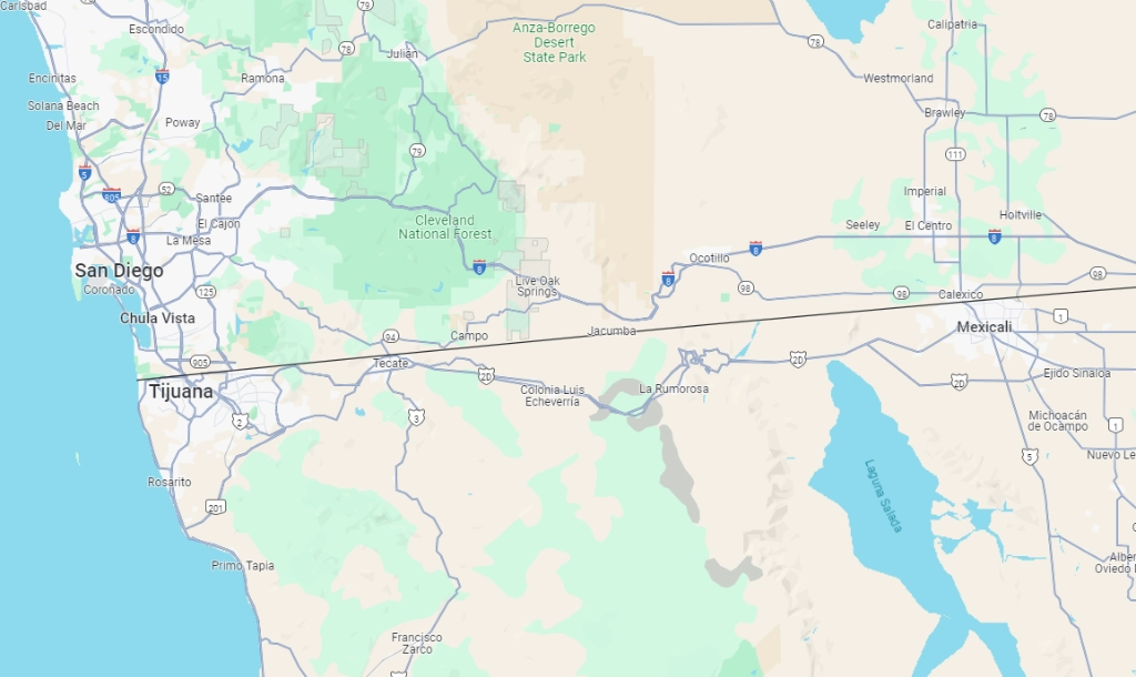 Autoridades reportaron un enfrentamiento entre policías de BC y presuntos criminales en la región de La Rumorosa. Foto Gooogle maps