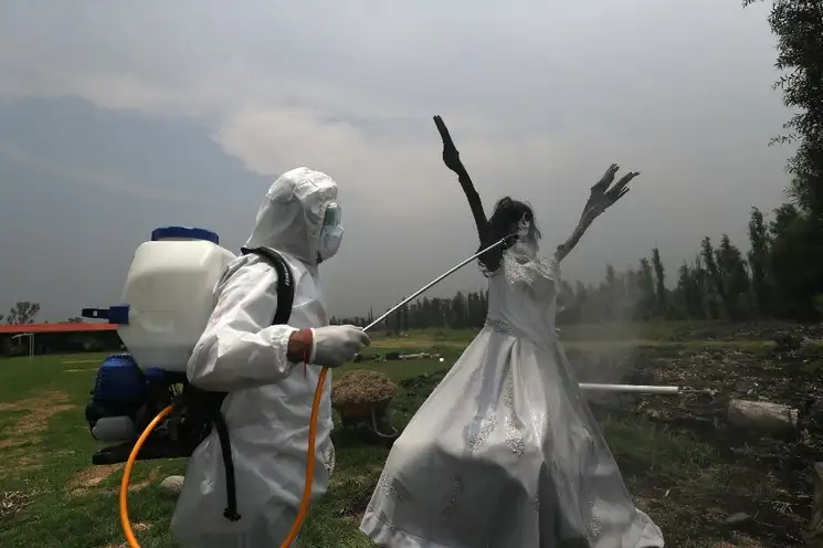Sanitización en la zona chinampera de Xochimilco. Foto: Yazmín Ortega