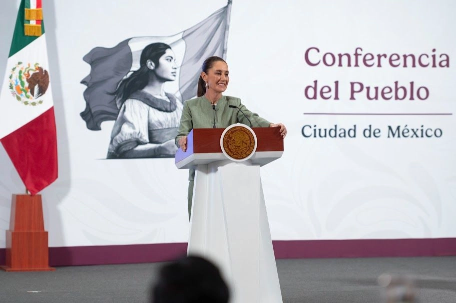 La presidenta de México, Claudia Sheinbaum, durante su conferencia matutina en Palacio Nacional, en la Ciudad de México, el 14 de mayo de 2025. Foto 