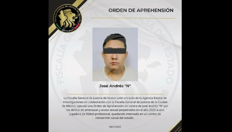 José Andrés N fue entregado por la fiscalía capitalina a su homóloga de NL, por denuncias de acoso contra jugadoras del América. Foto Tomada del Twitter @FiscaliaNL