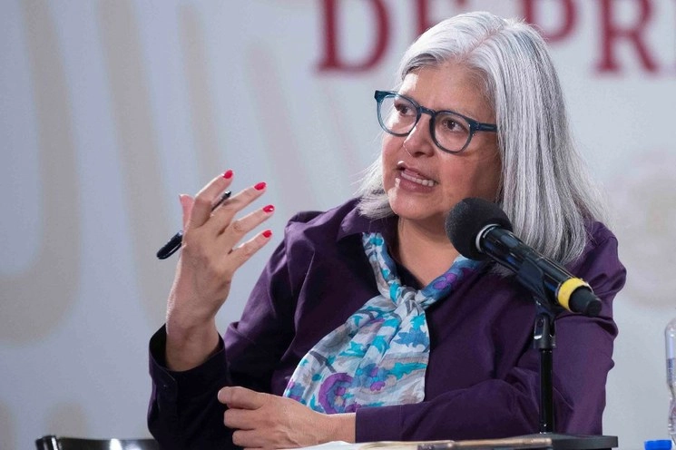 Graciela Márquez Colín, titular de la Secretaría de Economía, en conferencia sobre Créditos a la Palabra. Foto Presidencia