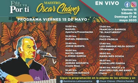 Diversos intérpretes, compositores, poetas y músicos participarán en el homenaje ‘Esta vez va por ti, maestro Óscar Chávez’, el cual se realizará de este viernes al domingo por Facebook e Instagram