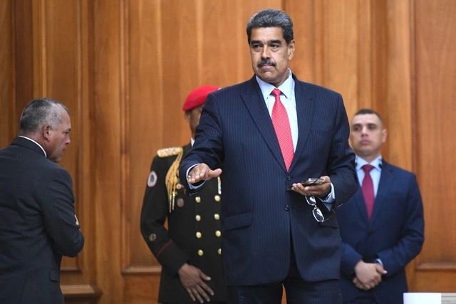 El residente venezolano, Nicolás Maduro tras una conferencia de prensa en el Palacio de Miraflores, en Caracas, Venezuela. Foto Xinhua