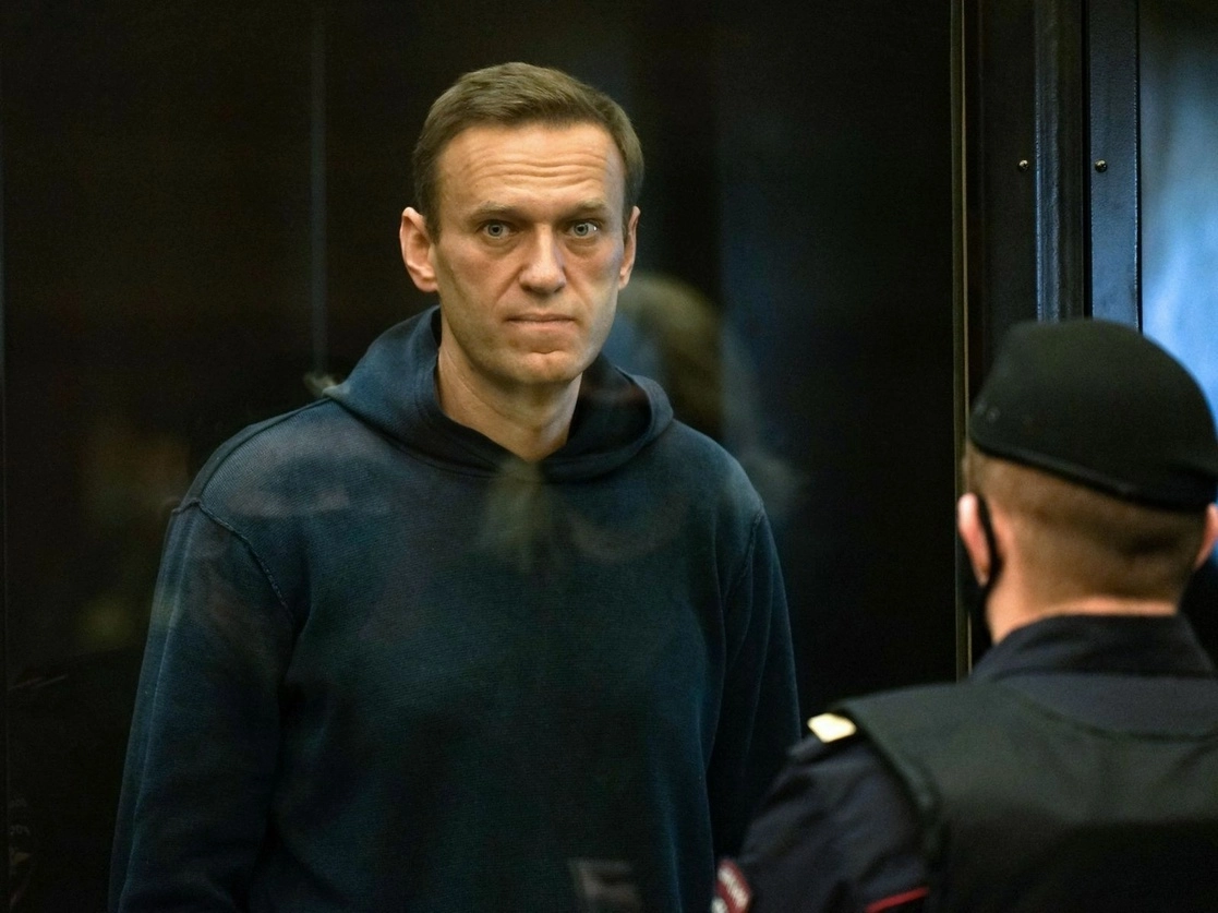El líder opositor Alexei Navalny durante una audiencia judicial en Moscú, el 2 de febrero de 2021. Foto Afp