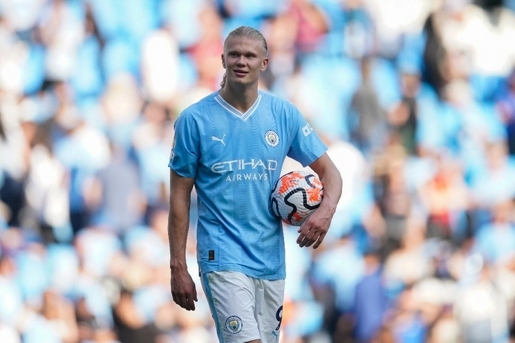 Erling Haaland del Manchester City ha marcado seis goles en cuatro partidos de la Liga Premier de Inglaterra. Foto Ap